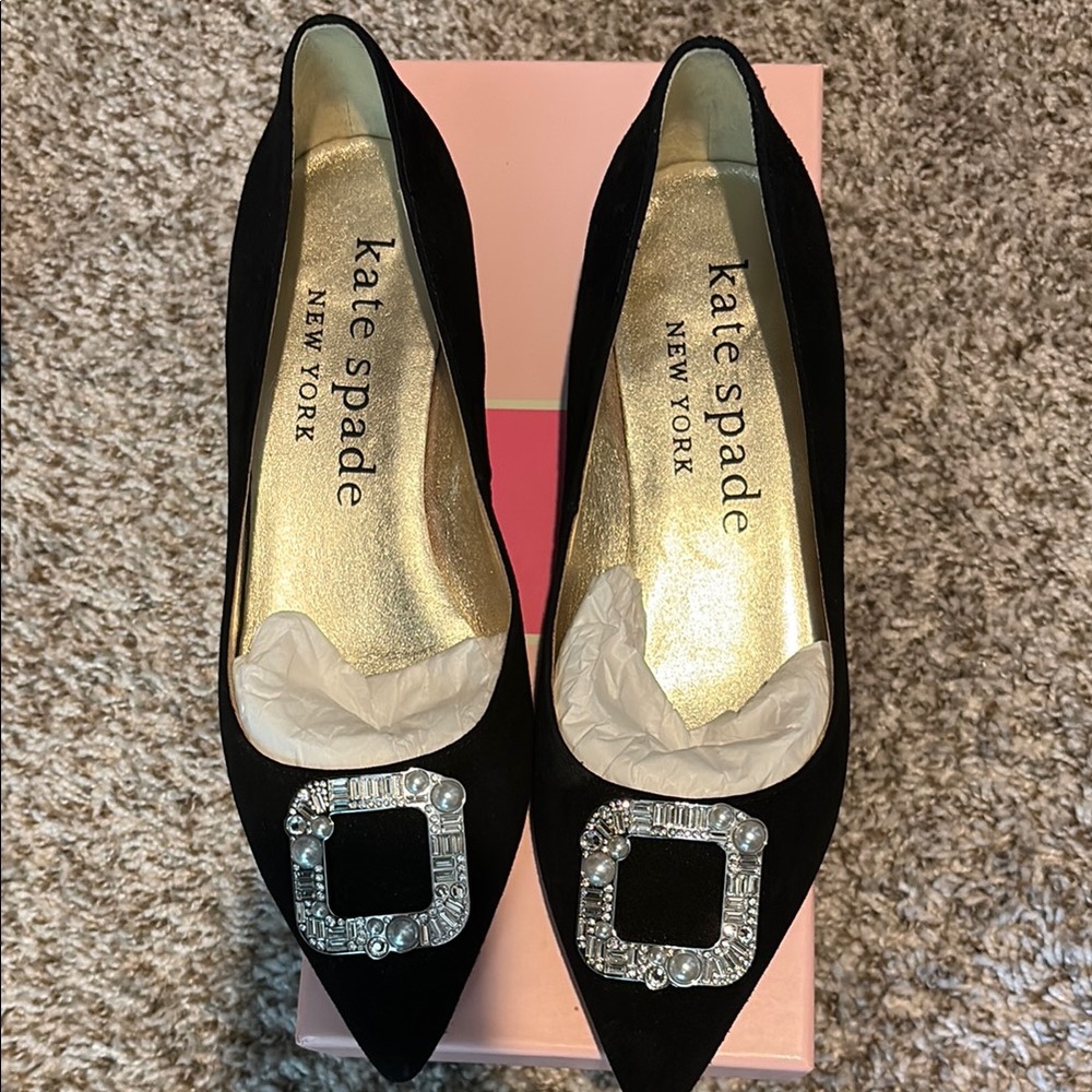 Kate Spade New York Black Embellished Pointed Toe Flats